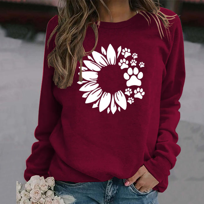 Women's Tops Sunflower Dog Print Casual Long-sleeved Sweatshirt