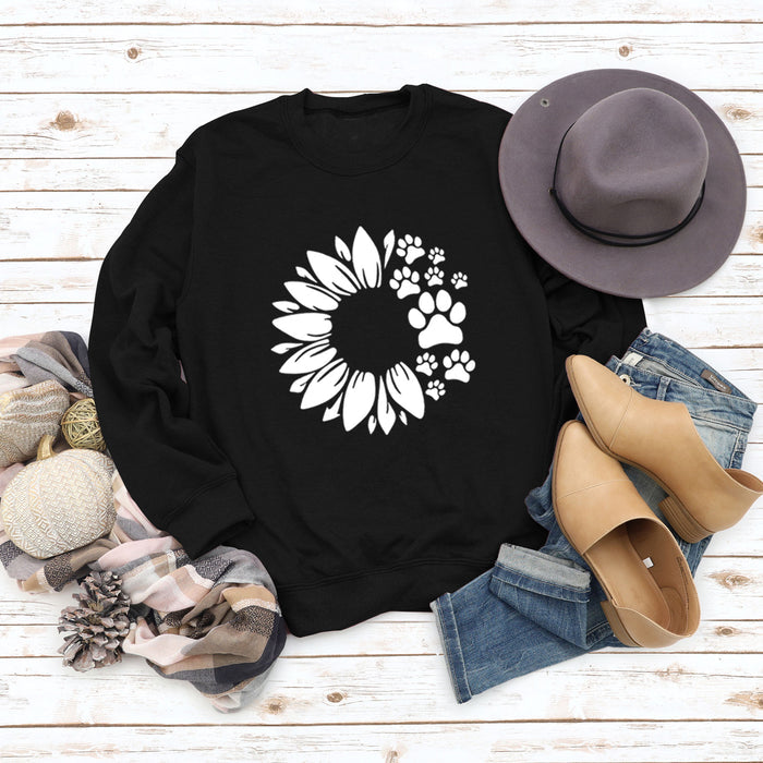 Women's Tops Sunflower Dog Print Casual Long-sleeved Sweatshirt