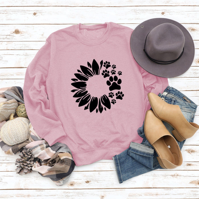 Women's Tops Sunflower Dog Print Casual Long-sleeved Sweatshirt