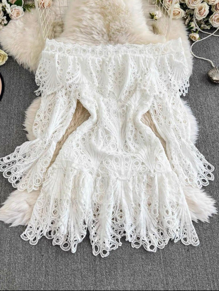 Women's White Crochet Off-Shoulder Dress Canada | Parcel Theory