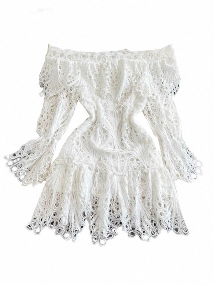 Women's White Crochet Off-Shoulder Dress Canada | Parcel Theory