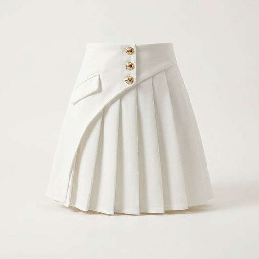 Women's White Pleated Mini Skirt with Gold Buttons | Canada
