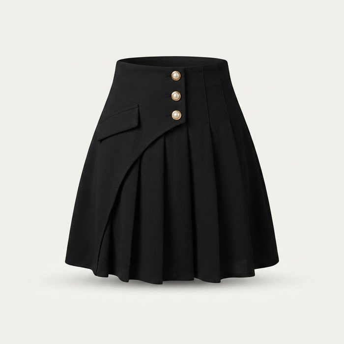 Women's White Pleated Mini Skirt with Gold Buttons | Canada