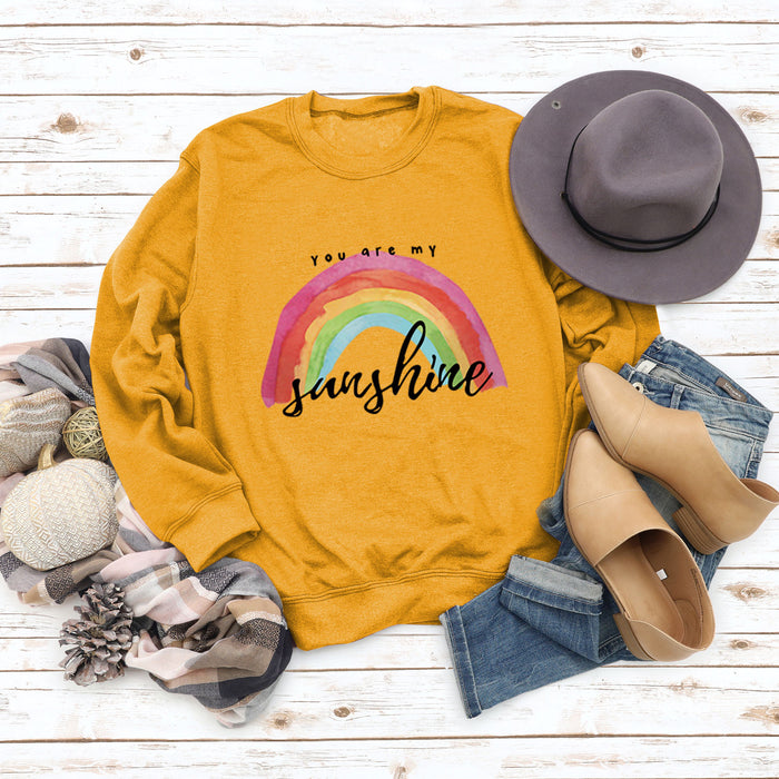 You Are My Sunshine Rainbow Letter Print Sweater for Women