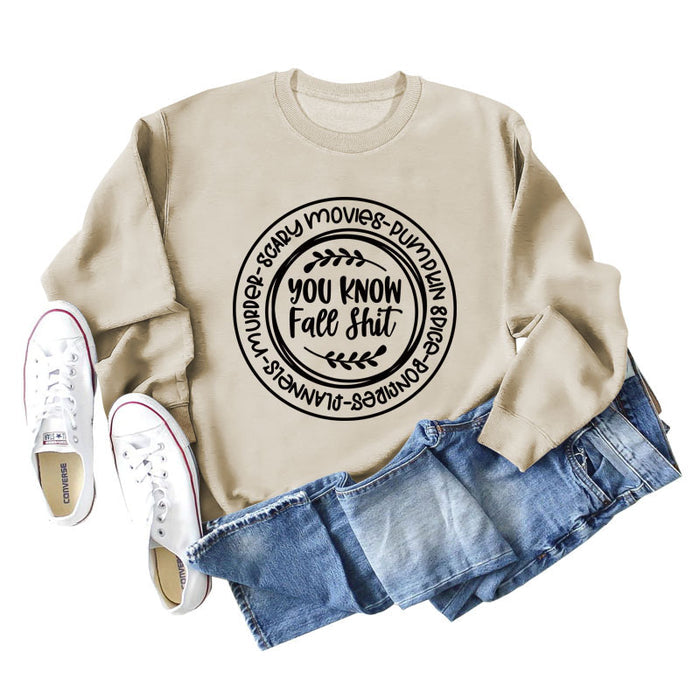 You Know Fall Shit Crew Neck Letter Loose Long Sleeve Plus Size Sweater