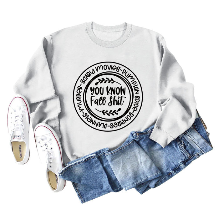You Know Fall Shit Crew Neck Letter Loose Long Sleeve Plus Size Sweater