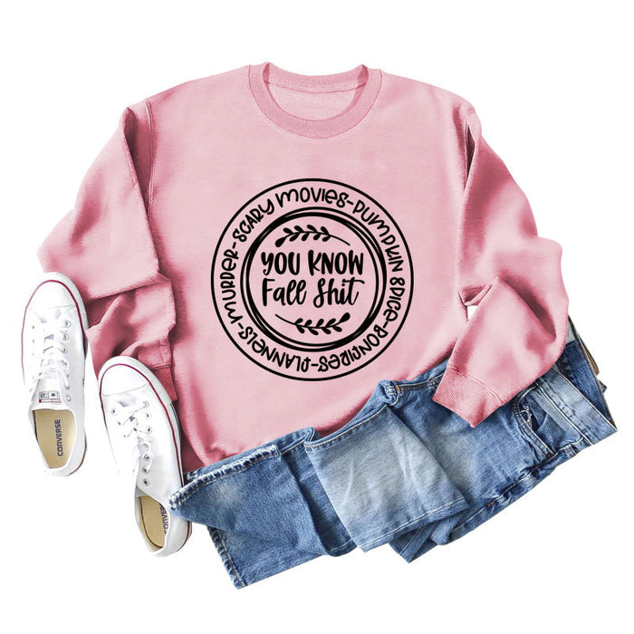 You Know Fall Shit Crew Neck Letter Loose Long Sleeve Plus Size Sweater