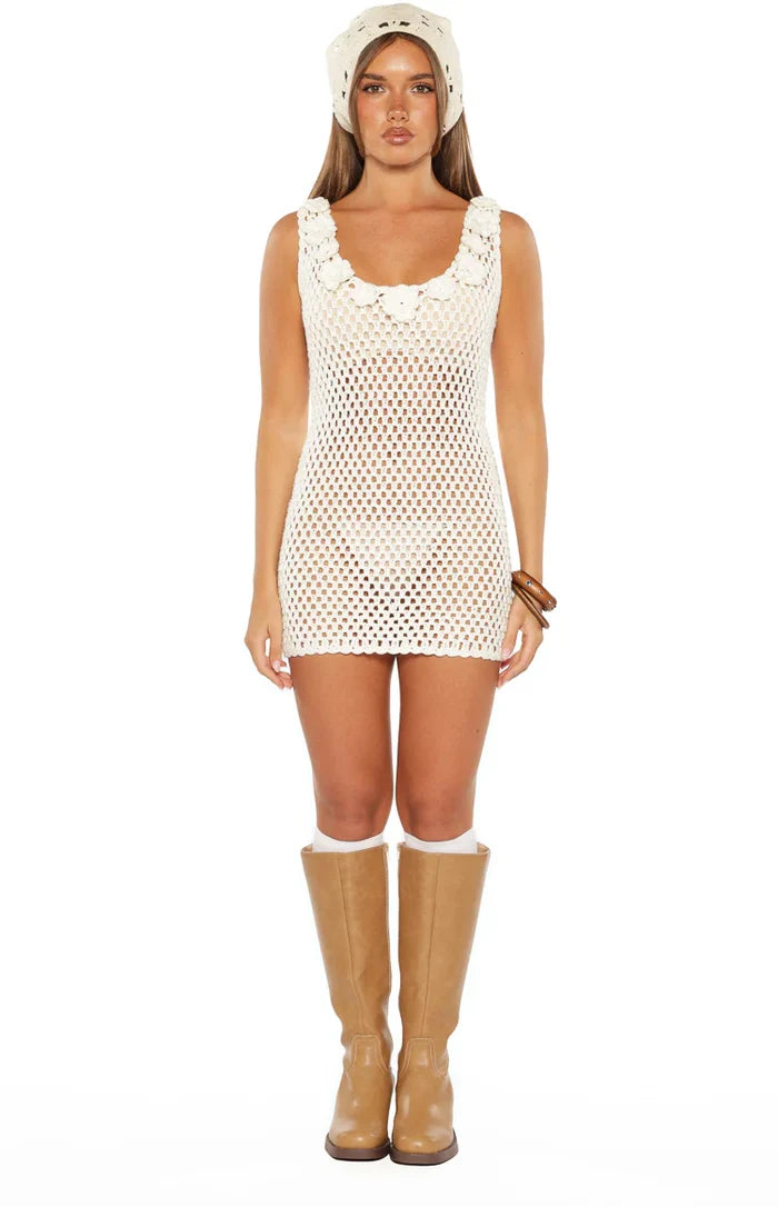 Zephyr White Crochet Mini Dress