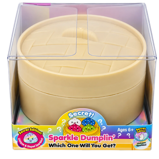 Zorbitz Secret Sparkle Dumplin’ mystery unicorn glitter squishy toy in collectible packaging.